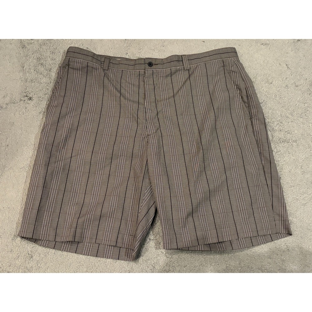 Cutter & Buck Mens 44 Glen Plaid Golf Shorts Brown Tan Stretch Flat Front Casual